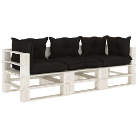 3-Sitzer-Palettensofa für Gartenholz mit schwarzen Kissen von vidaXL, Outdoor-Sofas - Ref: Foro24-3052353, Preis: 295,99 €, R...