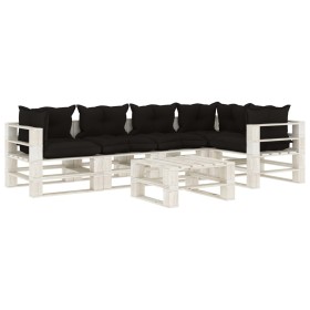 Garden pallet furniture set 6 pieces wood with black cushions by vidaXL, Garden sets - Ref: Foro24-3052359, Price: 564,99 €, ...