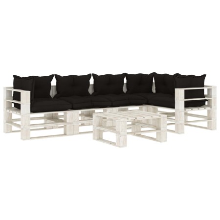 Garden pallet furniture set 6 pieces wood with black cushions by vidaXL, Garden sets - Ref: Foro24-3052359, Price: 564,30 €, ...