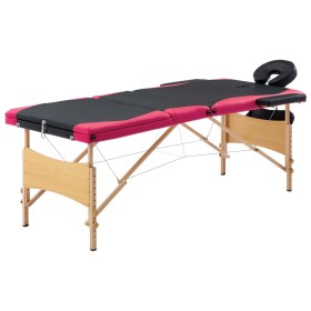 Folding massage table 3 zones wood black and pink by vidaXL, massage tables - Ref: Foro24-110216, Price: 140,99 €, Discount: %