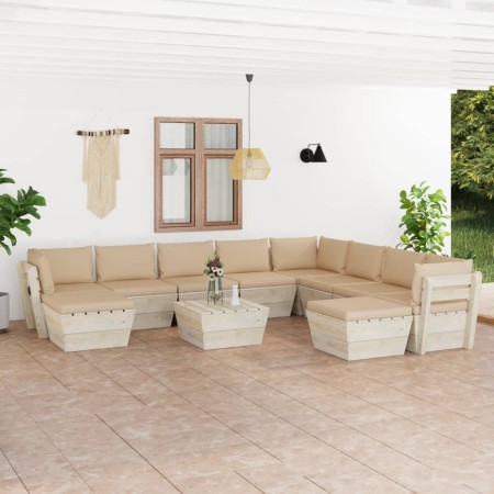 11-piece pallet garden furniture and fir wood cushions by vidaXL, Garden sets - Ref: Foro24-3063687, Price: 763,99 €, Discoun...