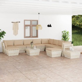 12-piece pallet garden furniture and fir wood cushions by vidaXL, Garden sets - Ref: Foro24-3063699, Price: 791,99 €, Discoun...