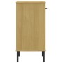 Console cabinet with metal legs made of solid brown pine wood OSLO by vidaXL, Side tables - Ref: Foro24-351000, Price: 43,75 ...