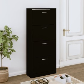 Shoe cabinet made of black plywood wood 63x24x147 cm by vidaXL, Shoe racks and shoe organizers - Ref: Foro24-342544, Price: 1...