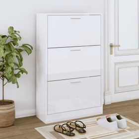 Mueble zapatero madera contrachapada blanco brillo 63x24x103 cm de vidaXL, Zapateros y organizadores de calzado - Ref: Foro24...