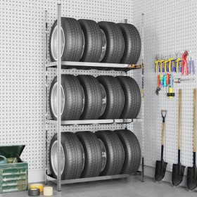 3-tier tire rack steel silver 110x40x200 cm by vidaXL, Industrial shelving - Ref: Foro24-152895, Price: 68,99 €, Discount: %