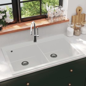 Built-in two-bowl cream white granite sink by vidaXL, Sinks - Ref: Foro24-141677, Price: 309,84 €, Discount: %