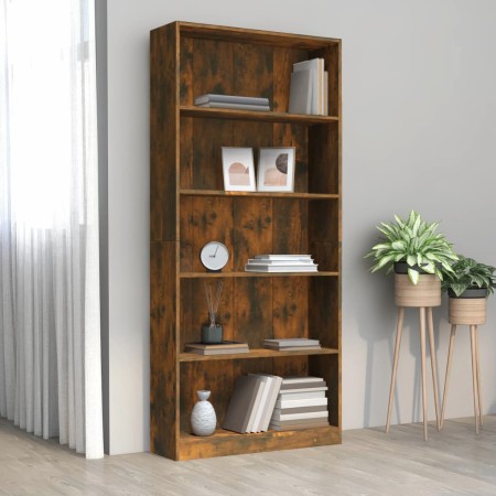 5-shelf smoked oak plywood shelf 80x24x175 cm by vidaXL, Bookcases and shelves - Ref: Foro24-815393, Price: 93,85 €, Discount: %