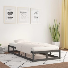 Estructura de cama de madera maciza gris 100x200 cm de vidaXL, Camas y somieres - Ref: Foro24-820788, Precio: 91,99 €, Descue...