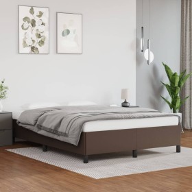 Brown synthetic leather bed frame 140x190 cm by vidaXL, Beds and slatted bases - Ref: Foro24-347248, Price: 126,03 €, Discoun...