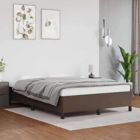 Estructura de cama de cuero sintético marrón 140x200 cm de vidaXL, Camas y somieres - Ref: Foro24-347254, Precio: 117,08 €, D...