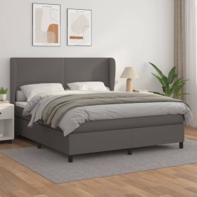 Cama box spring con colchón cuero sintético gris 160x200 cm de vidaXL, Camas y somieres - Ref: Foro24-3128923, Precio: 565,07...