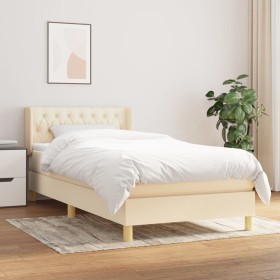 Box spring bed with cream fabric mattress 100x200 cm by vidaXL, Beds and slatted bases - Ref: Foro24-3130494, Price: 332,99 €...