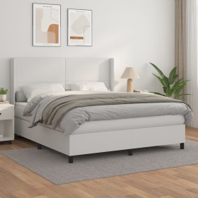 Cama box spring con colchón cuero sintético blanco 160x200 cm de vidaXL, Camas y somieres - Ref: Foro24-3132388, Precio: 562,...