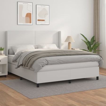 Box spring bed with white synthetic leather mattress 160x200 cm by vidaXL, Beds and slatted bases - Ref: Foro24-3132388, Pric...