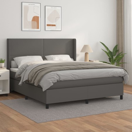 Cama box spring con colchón cuero sintético gris 160x200 cm de vidaXL, Camas y somieres - Ref: Foro24-3132391, Precio: 560,41...