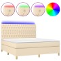 Cama box spring colchón y luces LED tela crema 160x200 cm de vidaXL, Camas y somieres - Ref: Foro24-3135690, Precio: 634,02 €...