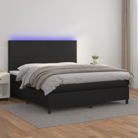 Box spring bed with mattress and LED black synthetic leather 160x200 cm by vidaXL, Beds and slatted bases - Ref: Foro24-31358...