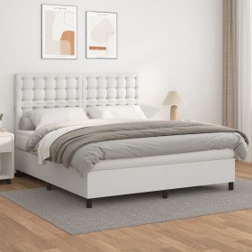 Box spring bed with white synthetic leather mattress 160x200 cm by vidaXL, Beds and slatted bases - Ref: Foro24-3142852, Pric...