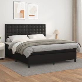 Box spring bed with black synthetic leather mattress 160x200 cm by vidaXL, Beds and slatted bases - Ref: Foro24-3142851, Pric...