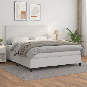 Box spring bed with white synthetic leather mattress 160x200 cm by vidaXL, Beds and slatted bases - Ref: Foro24-3142732, Pric...