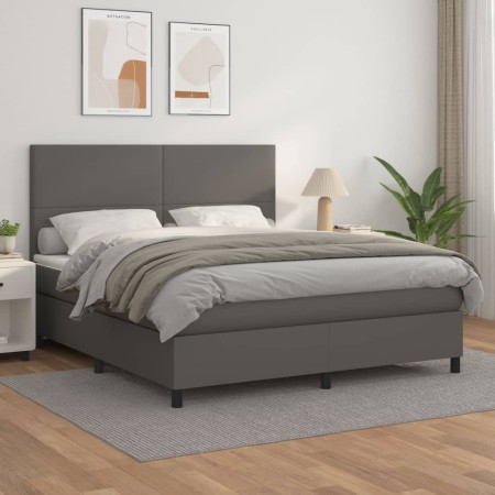 Cama box spring con colchón cuero sintético gris 160x200 cm de vidaXL, Camas y somieres - Ref: Foro24-3142735, Precio: 552,82...