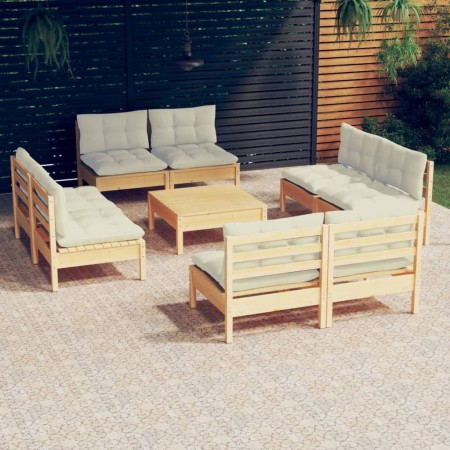 Gartenmöbel 9 Stück Kissen aus cremefarbenem Kiefernholz von vidaXL, Gartensets - Ref: Foro24-3096046, Preis: 639,99 €, Rabat...