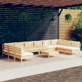 Garden furniture 11 pieces and cushions solid cream pine wood by vidaXL, Garden sets - Ref: Foro24-3097193, Price: 788,22 €, ...