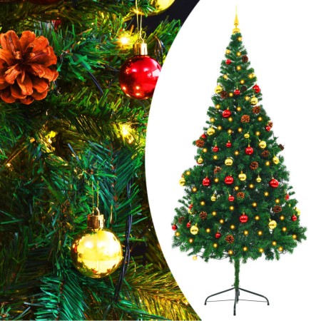 Artificial Christmas tree with balls and green LED lights 210 cm by vidaXL, Christmas trees - Ref: Foro24-321501, Price: 60,8...