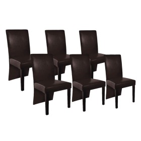 Sillas de comedor 6 unidades cuero artificial marrón oscuro de vidaXL, Sillas de comedor - Ref: Foro24-160296, Precio: 350,11...