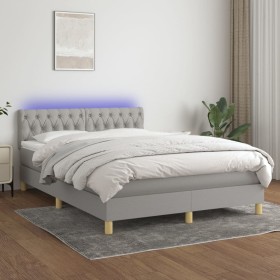 Box spring bed mattress and LED lights light gray fabric 140x190 cm by vidaXL, Beds and slatted bases - Ref: Foro24-3133949, ...