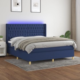 Boxspringbettmatratze und LED-Leuchten aus blauem Stoff 160x200 cm von vidaXL, Betten und Lattenroste - Ref: Foro24-3139131, ...