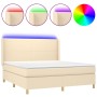 Boxspringbett-Matratze und LED-Leuchten, cremefarbener Stoff, 160 x 200 cm von vidaXL, Betten und Lattenroste - Ref: Foro24-3...