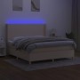 Box spring bed mattress and LED lights cream fabric 160x200 cm by vidaXL, Beds and slatted bases - Ref: Foro24-3138730, Price...