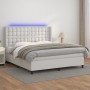 Box spring bed with mattress and LED white synthetic leather 160x200 cm by vidaXL, Beds and slatted bases - Ref: Foro24-31393...