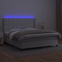 Box spring bed with mattress and LED white synthetic leather 160x200 cm by vidaXL, Beds and slatted bases - Ref: Foro24-31393...