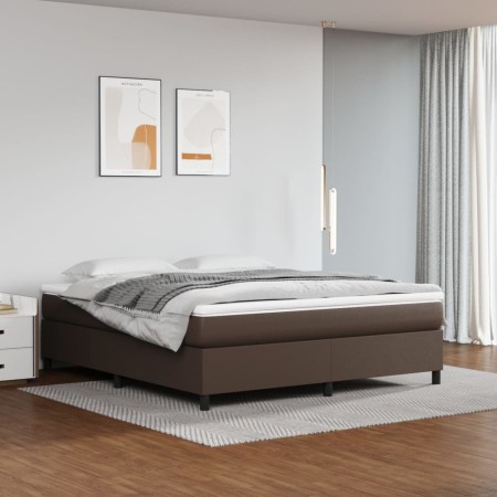 Box spring bed with brown synthetic leather mattress 180x200 cm by vidaXL, Beds and slatted bases - Ref: Foro24-3144623, Pric...