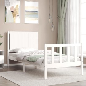 White solid wood bed frame with headboard by vidaXL, Beds and slatted bases - Ref: Foro24-3192912, Price: 136,79 €, Discount: %