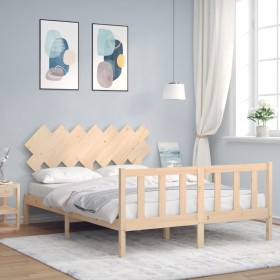 Bed frame with solid wood headboard 140x200 cm by vidaXL, Beds and slatted bases - Ref: Foro24-3193466, Price: 120,99 €, Disc...