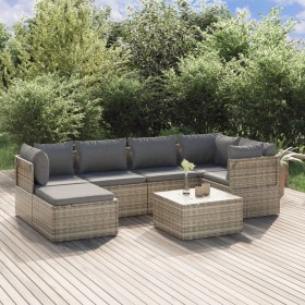 7-teiliges Gartenmöbel-Set und graue synthetische Rattankissen von vidaXL, Gartensets - Ref: Foro24-3157384, Preis: 636,99 €,...