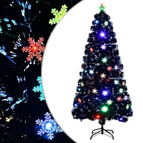 Christmas tree with LED snowflakes and black fiber optic, 150 cm. by vidaXL, Christmas trees - Ref: Foro24-328462, Price: 78,...