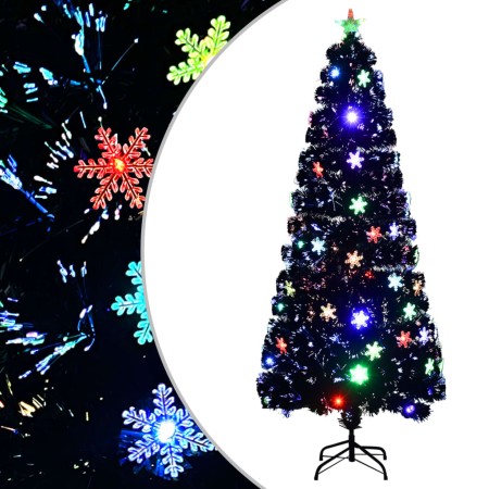 Árbol de Navidad copos de nieve LED fibra óptica negro 210 cm de vidaXL, Arboles de navidad - Ref: Foro24-328464, Precio: 124...