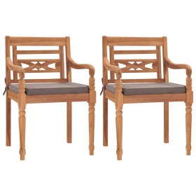 Batavia chairs 2 units solid teak wood with dark gray cushions by vidaXL, Garden chairs - Ref: Foro24-316029, Price: 231,99 €...