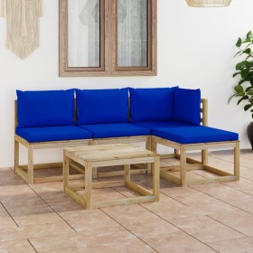 Juego de muebles de jardín 5 piezas con cojines azules de vidaXL, Conjuntos de jardín - Ref: Foro24-3065240, Precio: 288,99 €...