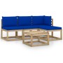 5-teiliges Gartenmöbel-Set mit blauen Kissen von vidaXL, Gartensets - Ref: Foro24-3065240, Preis: 288,37 €, Rabatt: %