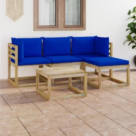 5-teiliges Gartenmöbel-Set mit blauen Kissen von vidaXL, Gartensets - Ref: Foro24-3065241, Preis: 290,99 €, Rabatt: %