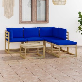 Garden furniture set 6 pieces with blue cushions by vidaXL, Garden sets - Ref: Foro24-3065244, Price: 354,99 €, Discount: %