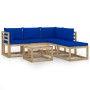 Garden furniture set 6 pieces with blue cushions by vidaXL, Garden sets - Ref: Foro24-3065244, Price: 354,34 €, Discount: %