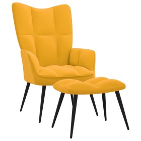 Silla de relajación con reposapiés terciopelo amarillo mostaza de vidaXL, Sillones - Ref: Foro24-328091, Precio: 138,35 €, De...