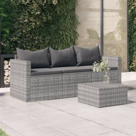 3-Sitzer-Gartensofa mit grauen synthetischen Rattankissen von vidaXL, Outdoor-Sofas - Ref: Foro24-362328, Preis: 207,15 €, Ra...